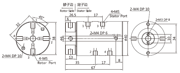 30040043004004系列四通路氣電一體滑環(huán) 系列滑環(huán)外形圖紙