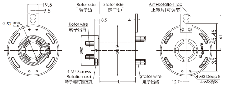 fh50119FH50119系列防塵防水滑環(huán)引電器 系列滑環(huán)外形圖紙
